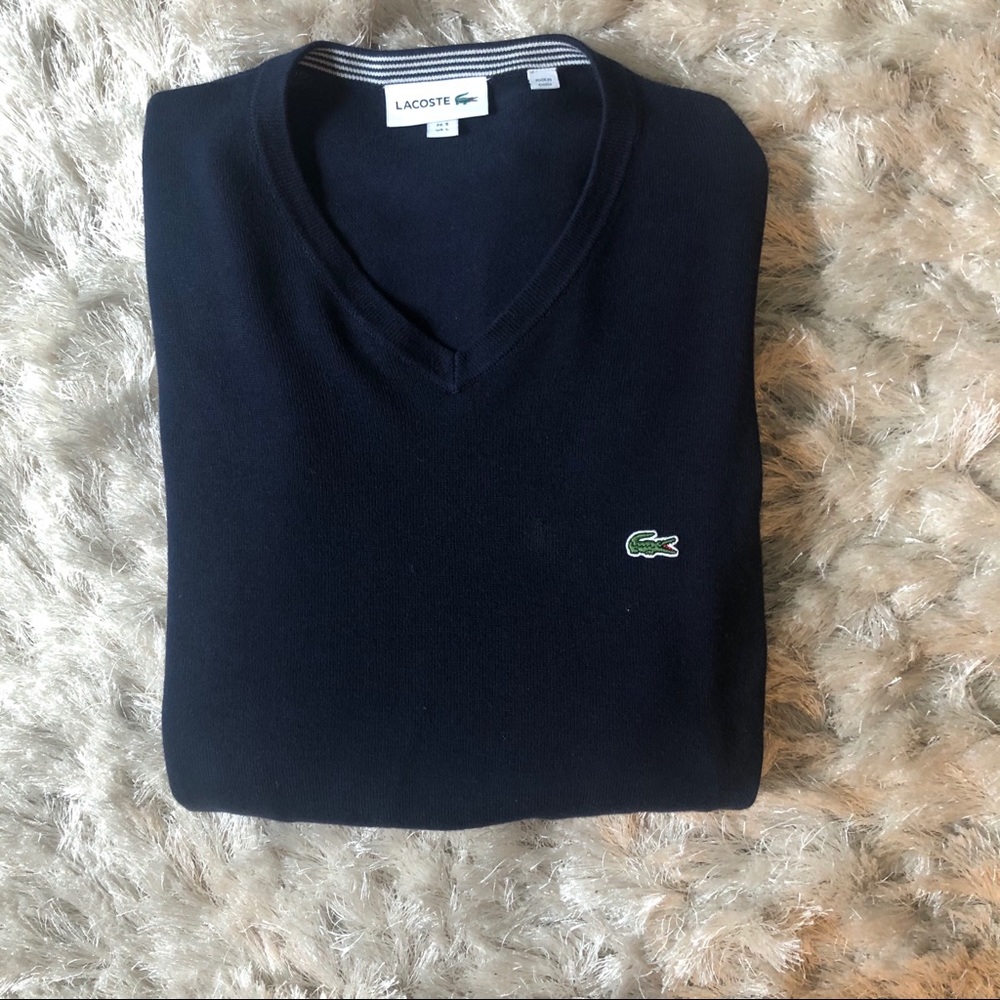 Lacoste Navy V Neck Sweater 100% Cotton